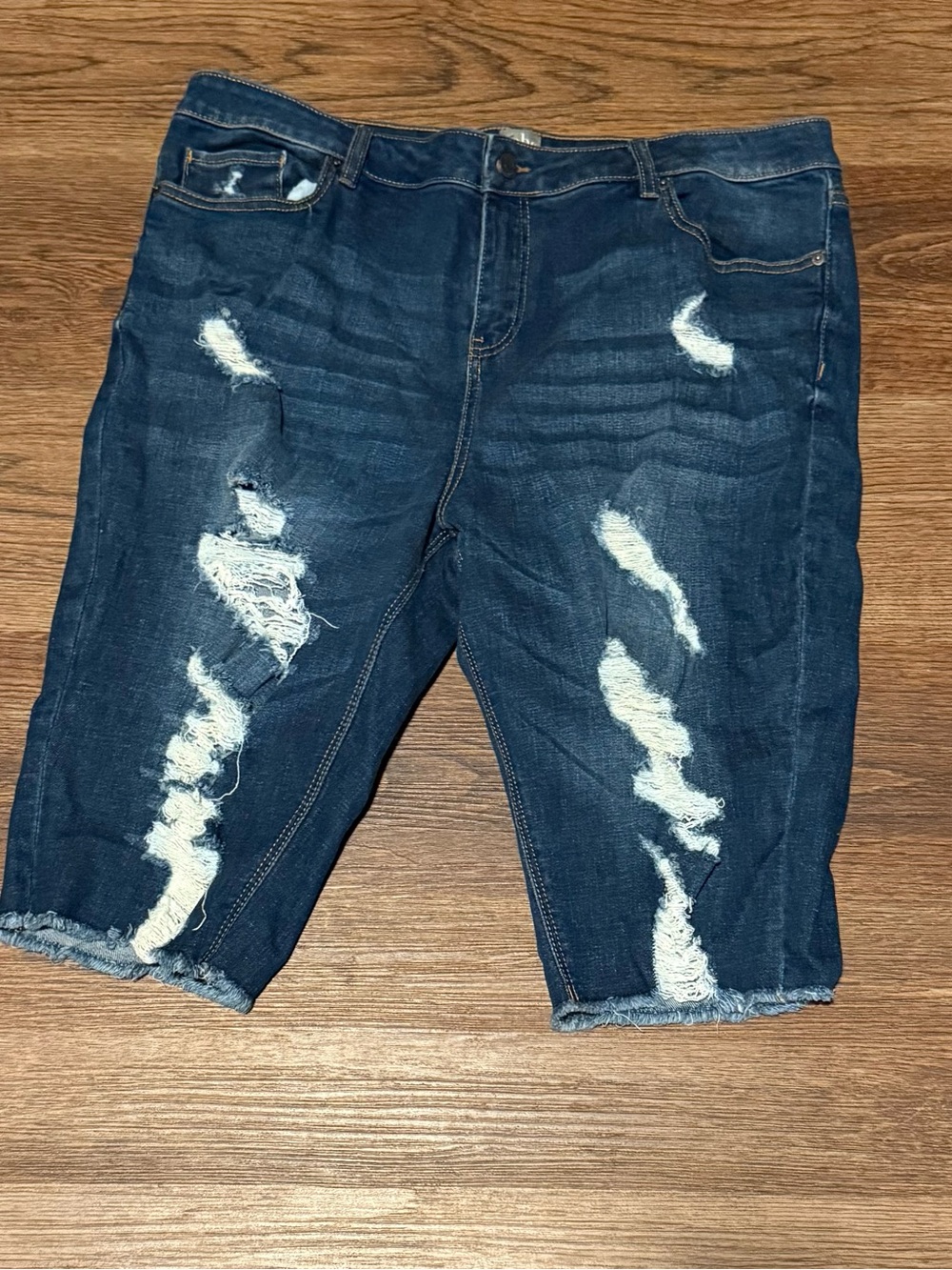 New York & Company Dark Blue Ripped Denim Jean Shorts